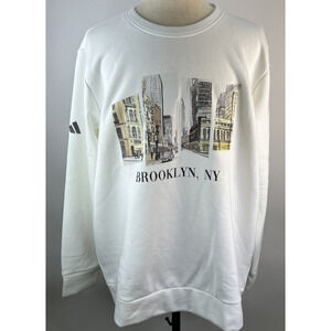 Adidas Sweatshirt Brooklyn NY Crewneck Graphic Fleece Pullover Mens XL White